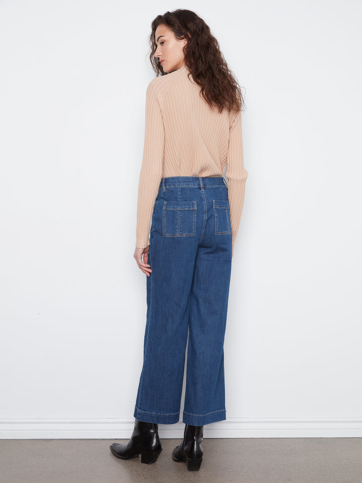 Wide Leg Button Front Pants With Patch Pockets