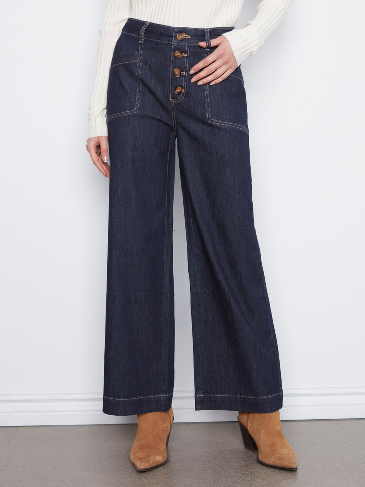 Wide Leg Button Front Pants With Patch Pockets
