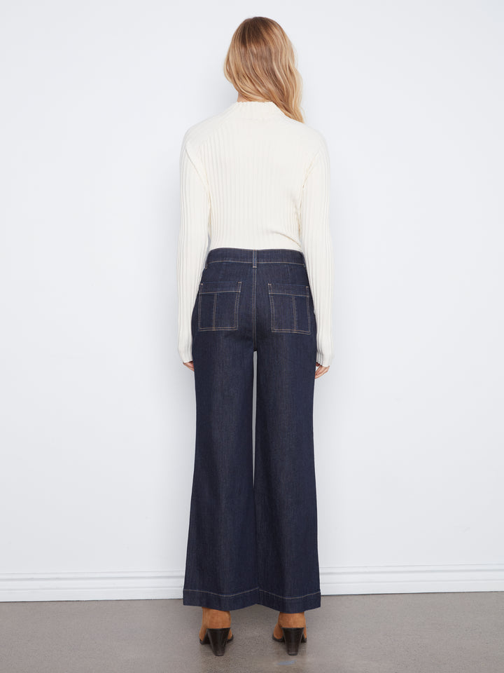 Wide Leg Button Front Pants With Patch Pockets