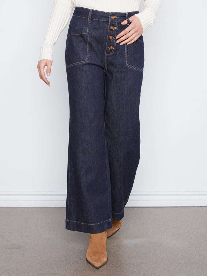 Wide Leg Button Front Pants With Patch Pockets