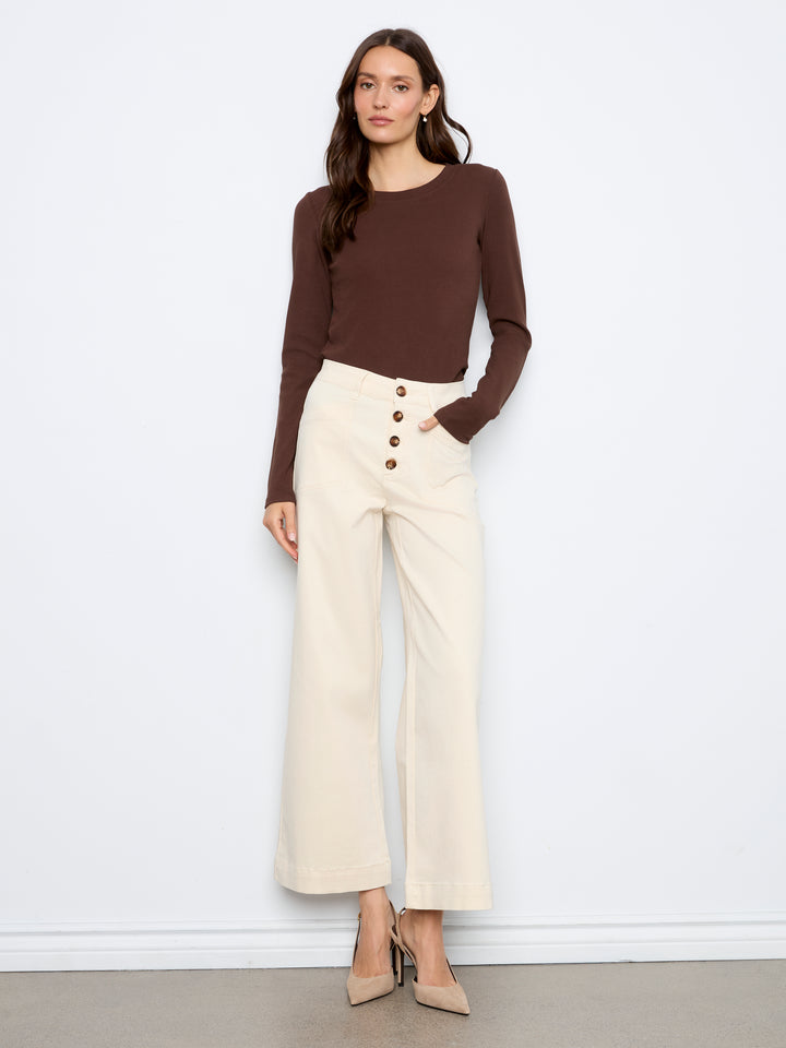 Wide Leg Button Front Pants With Patch Pockets