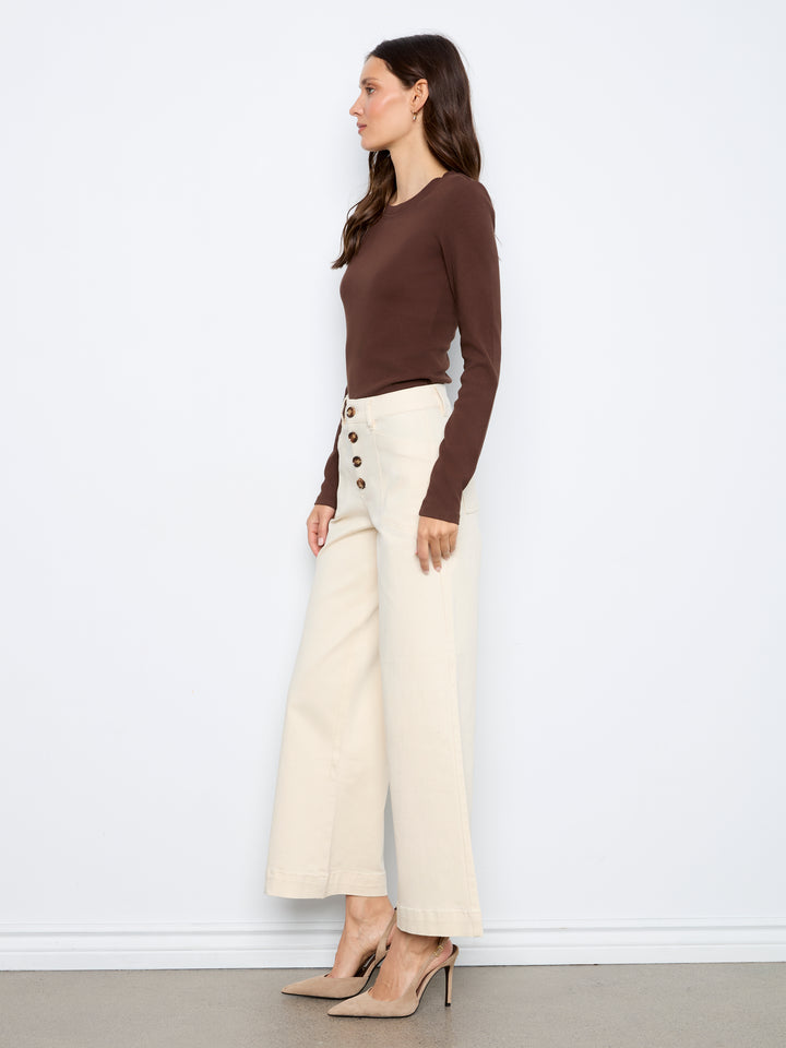 Wide Leg Button Front Pants With Patch Pockets
