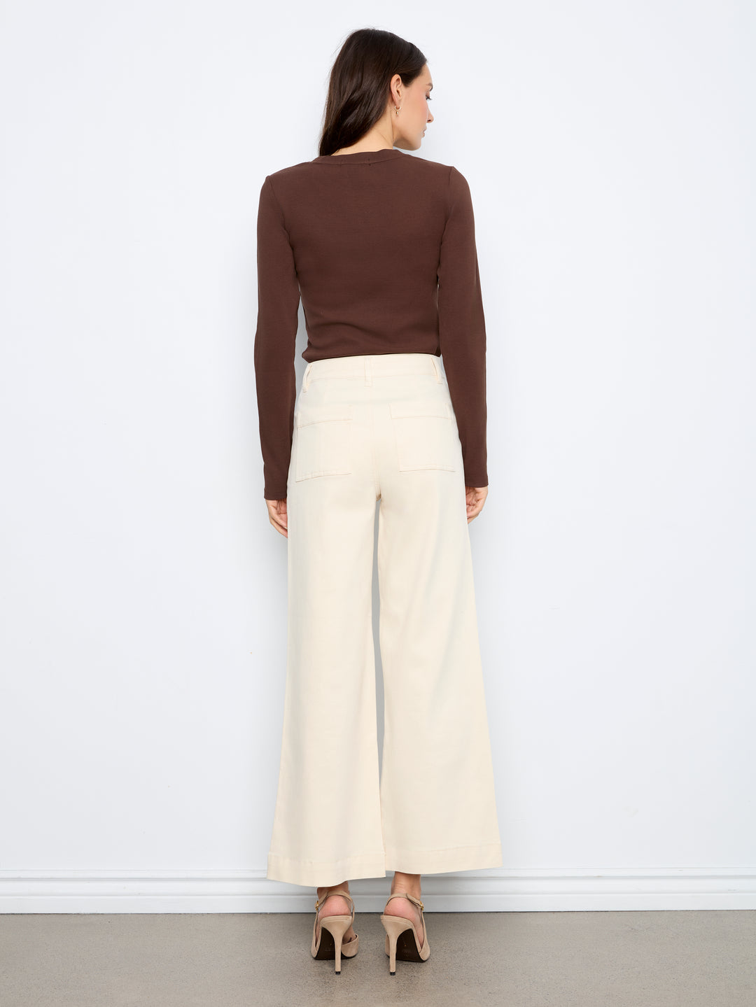 Wide Leg Button Front Pants With Patch Pockets