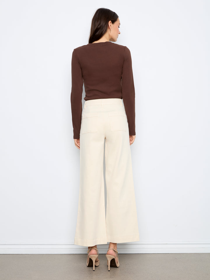 Wide Leg Button Front Pants With Patch Pockets