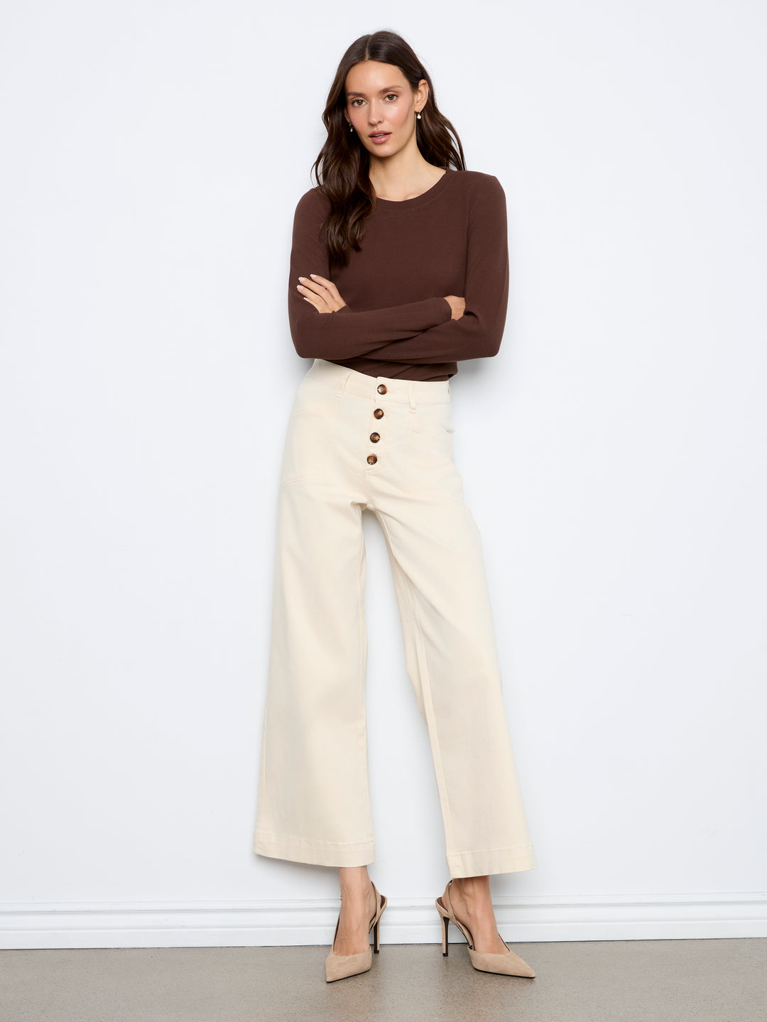 Wide Leg Button Front Pants With Patch Pockets