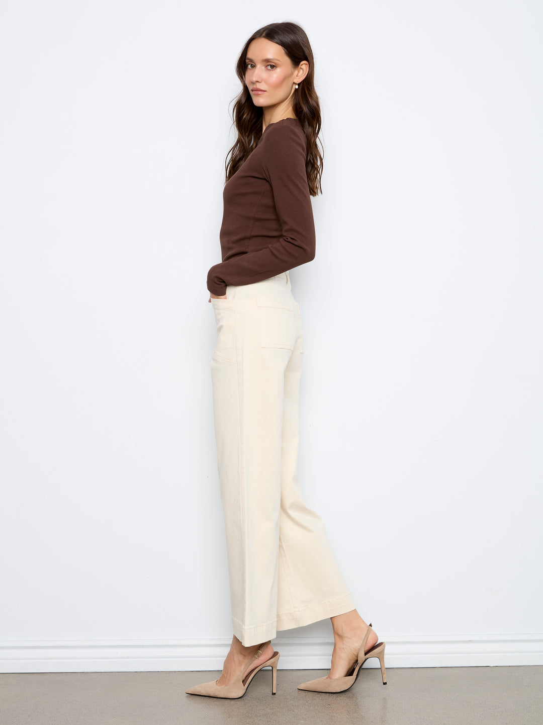 Wide Leg Button Front Pants With Patch Pockets