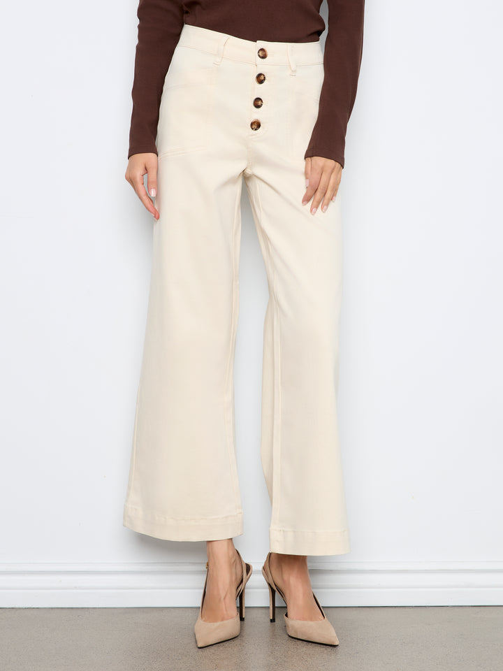 Wide Leg Button Front Pants With Patch Pockets