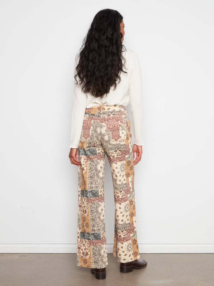 Long Wide Leg Printed Twill Pants