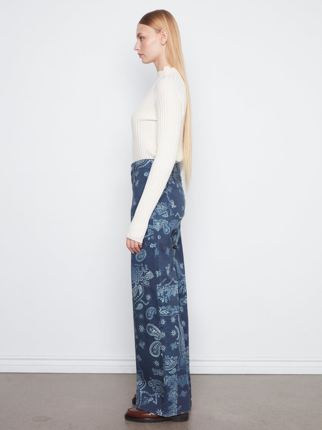 Long Wide Leg Printed Twill Pants