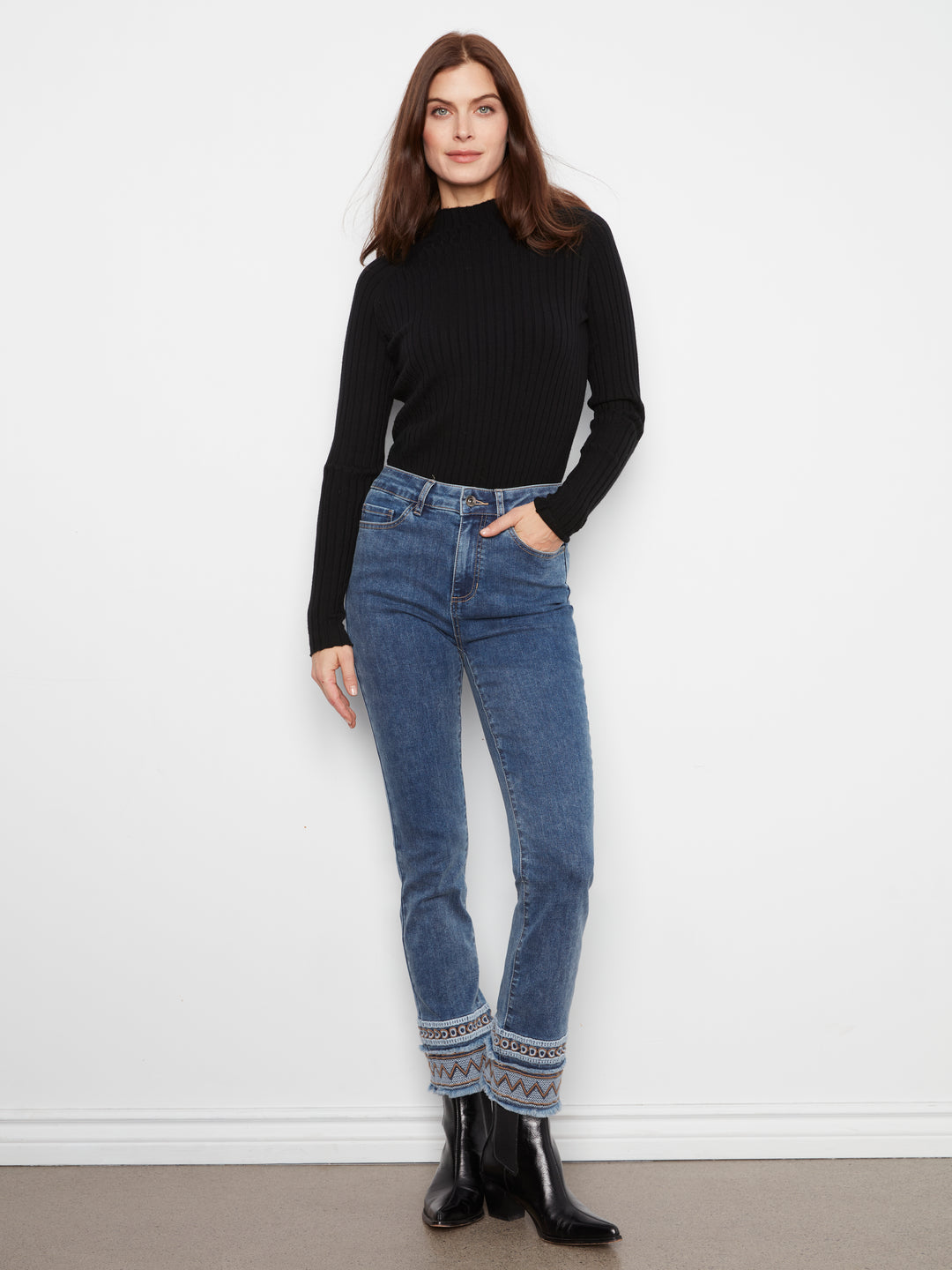 Slim Leg Embroidered Hem Jeans