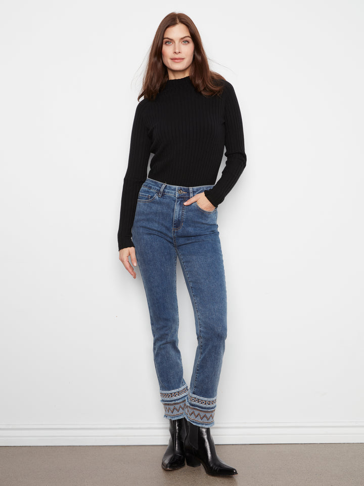 Slim Leg Embroidered Hem Jeans