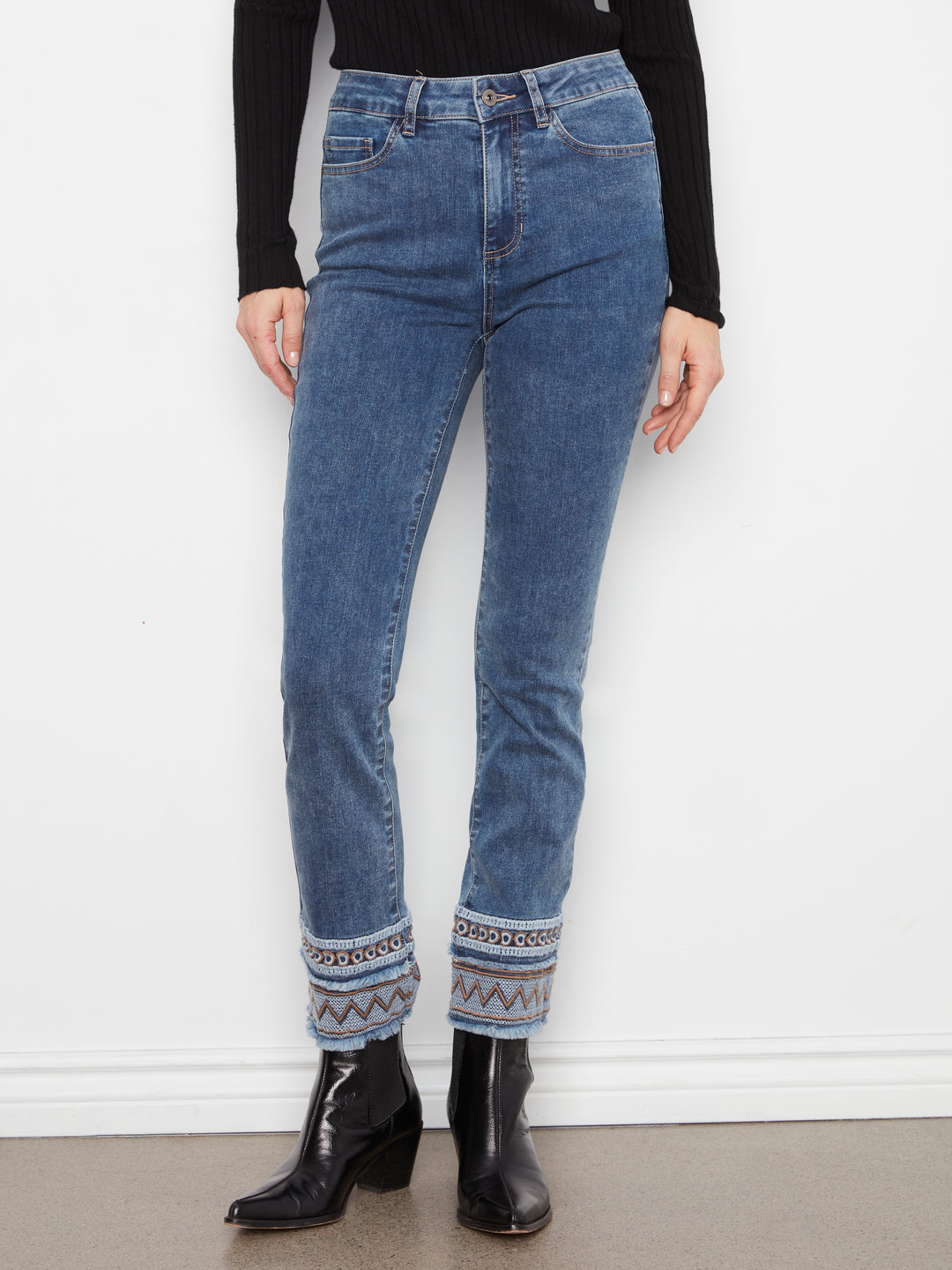 Slim Leg Embroidered Hem Jeans