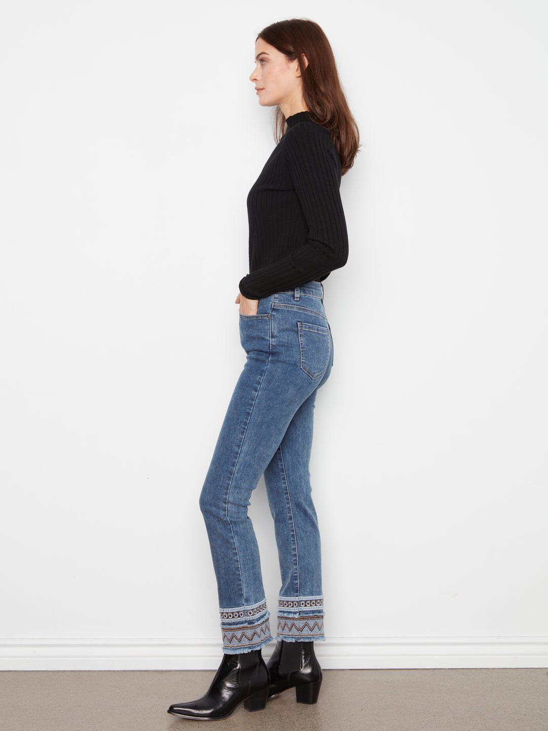 Slim Leg Embroidered Hem Jeans