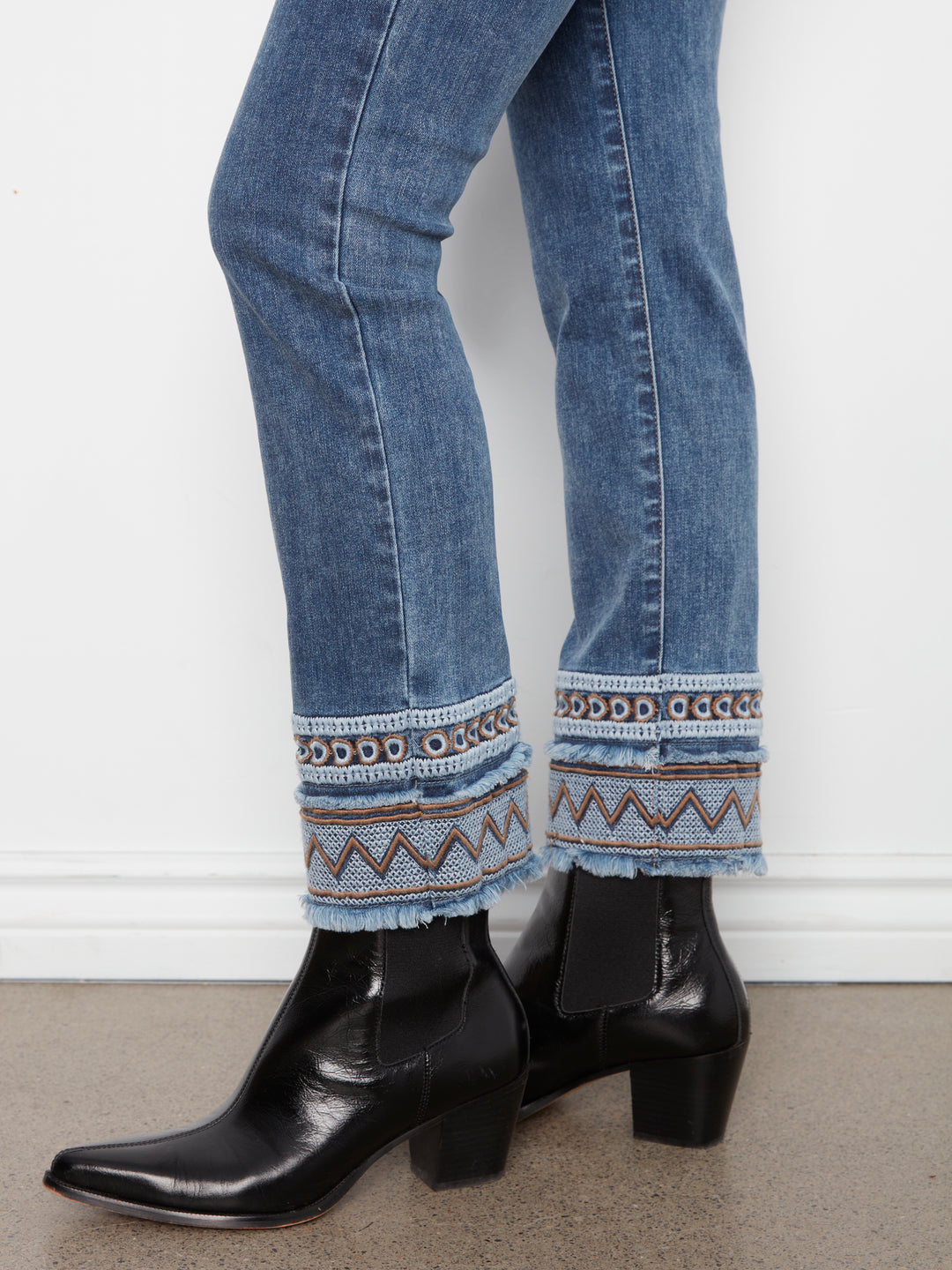 Slim Leg Embroidered Hem Jeans