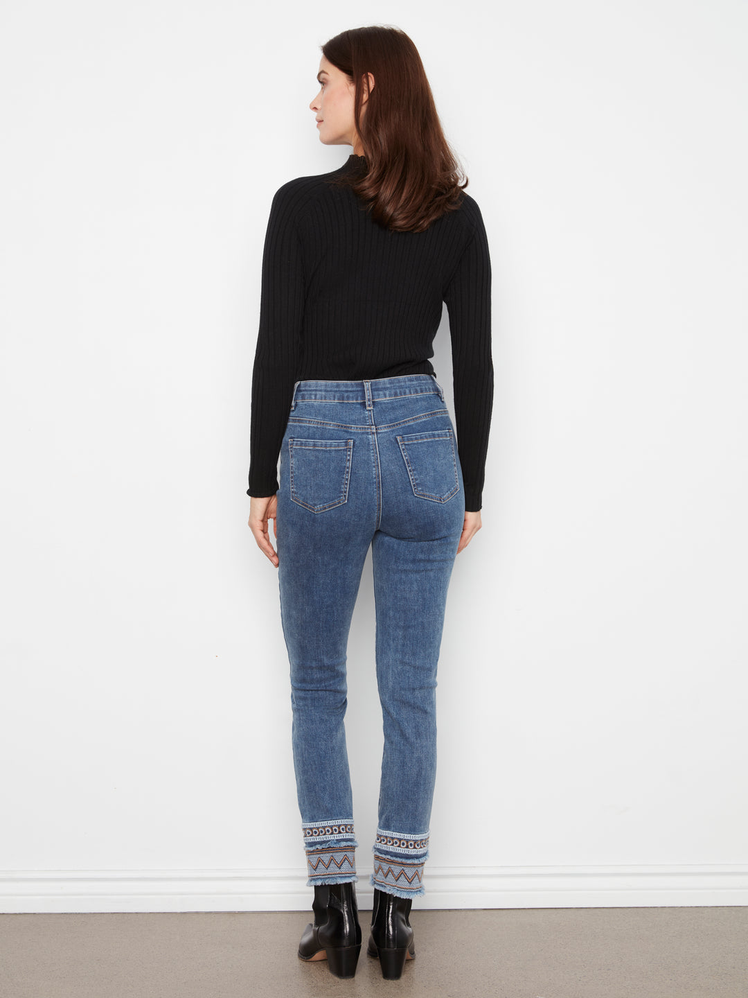 Slim Leg Embroidered Hem Jeans