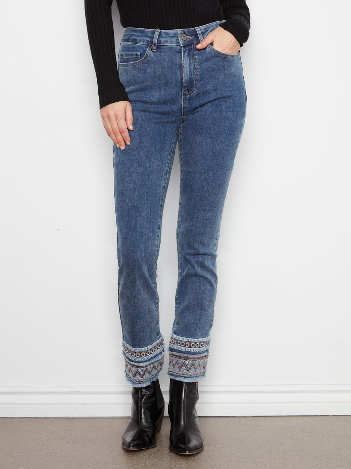 Slim Leg Embroidered Hem Jeans