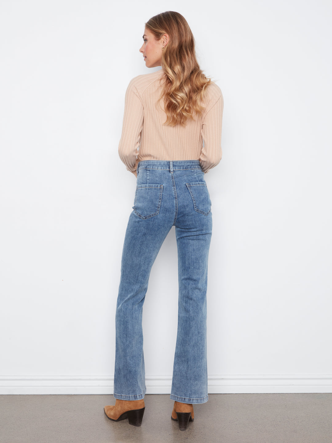 Flare Leg Pants With Patch Pockets And All Over Embroidery