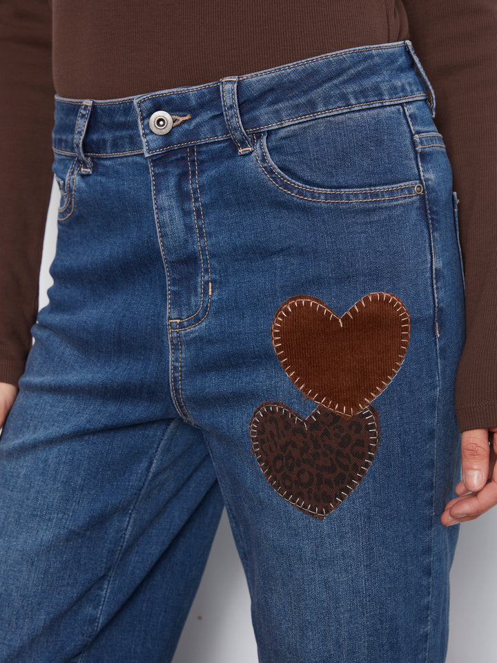 Straight Leg Pants With Corduroy and Leopard Heart Patches