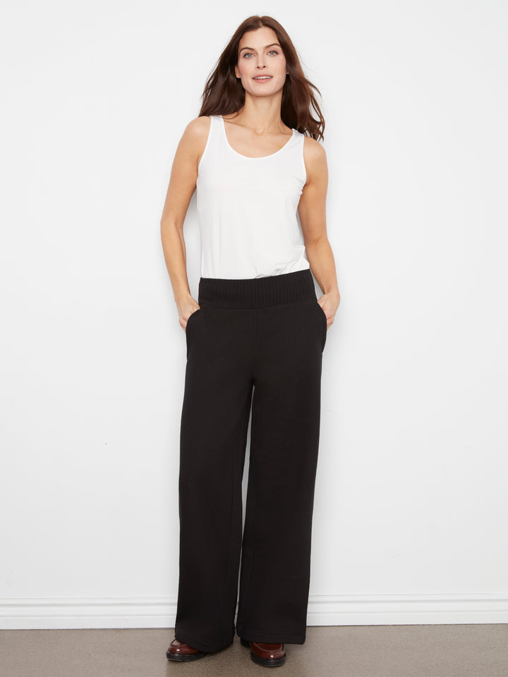 Wide Leg French Terry Pants With Elasticated Waistband