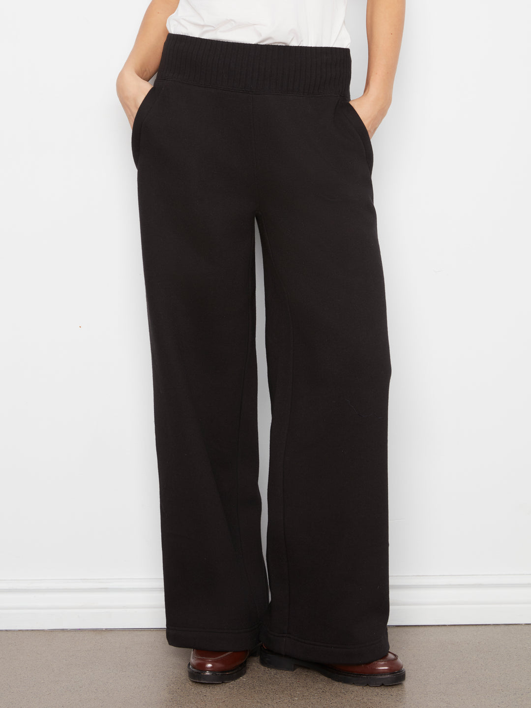 Wide Leg French Terry Pants With Elasticated Waistband