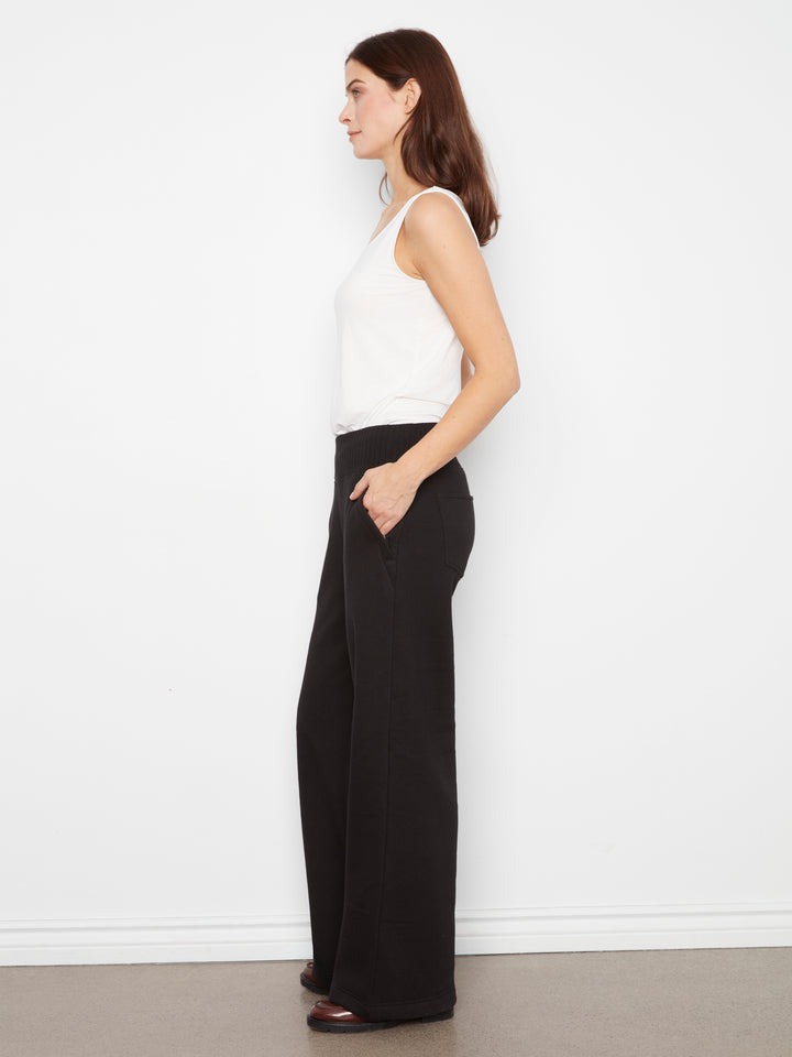 Wide Leg French Terry Pants With Elasticated Waistband