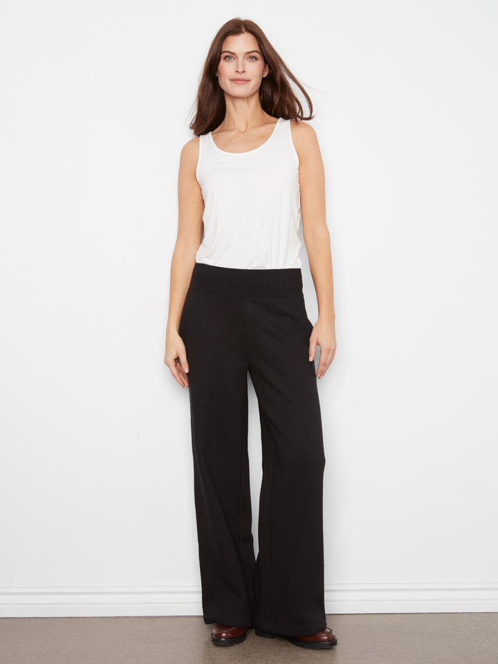Wide Leg French Terry Pants With Elasticated Waistband