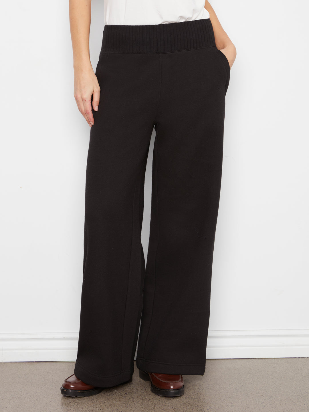 Wide Leg French Terry Pants With Elasticated Waistband