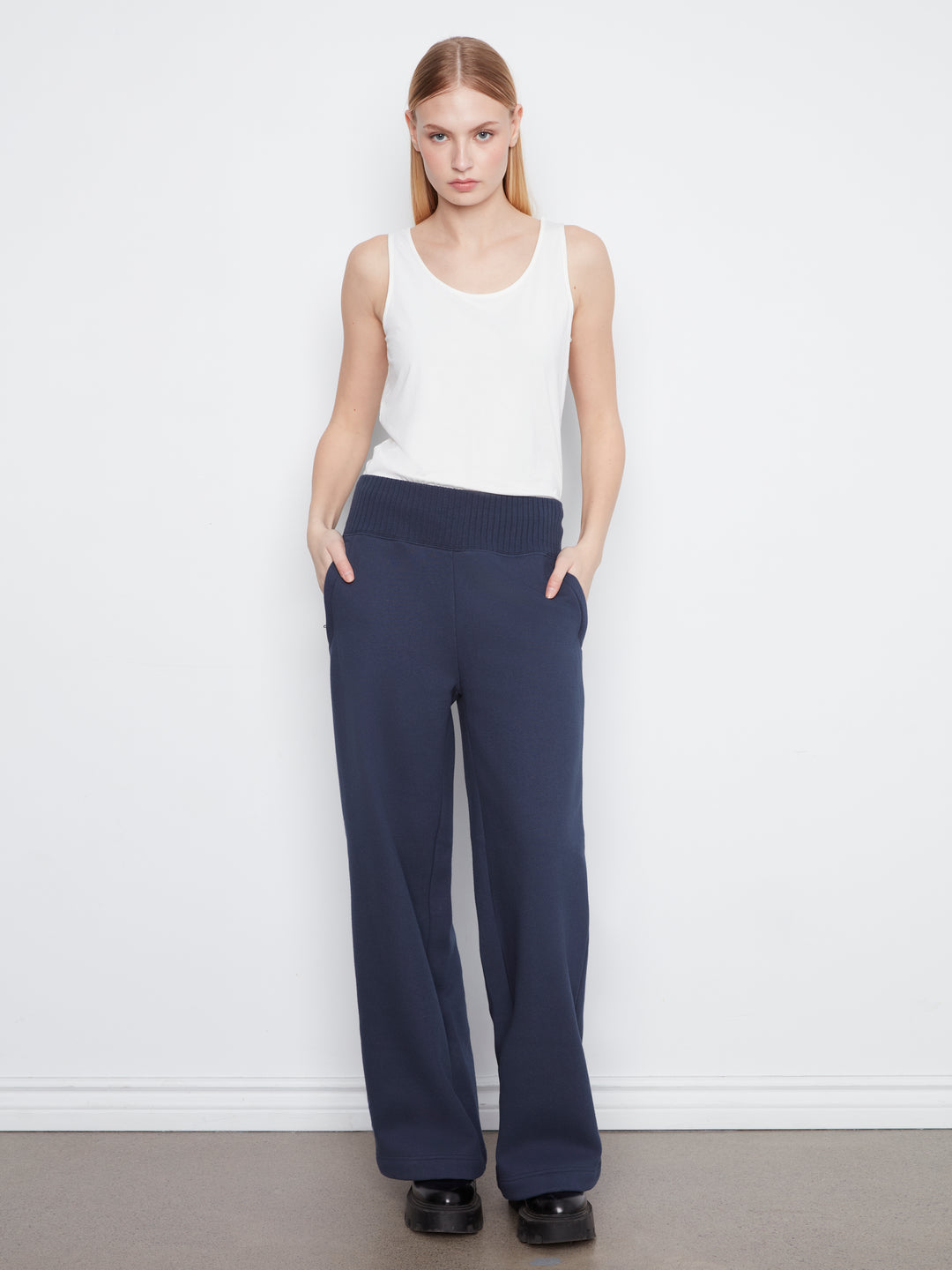 Wide Leg French Terry Pants With Elasticated Waistband