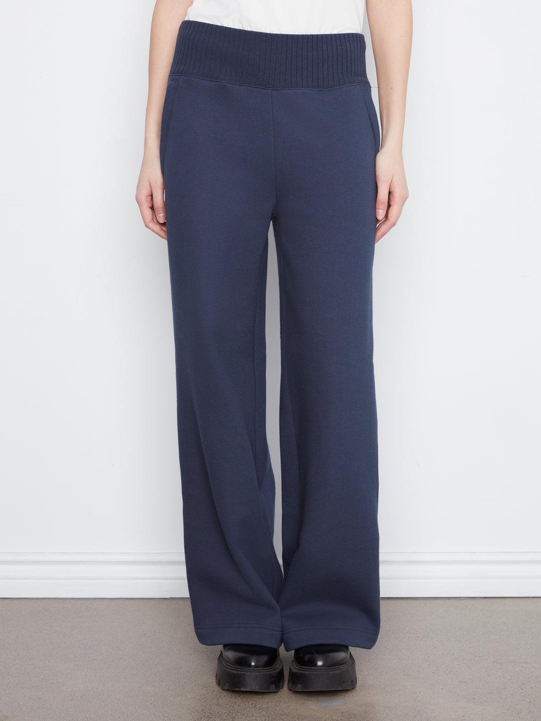 Wide Leg French Terry Pants With Elasticated Waistband