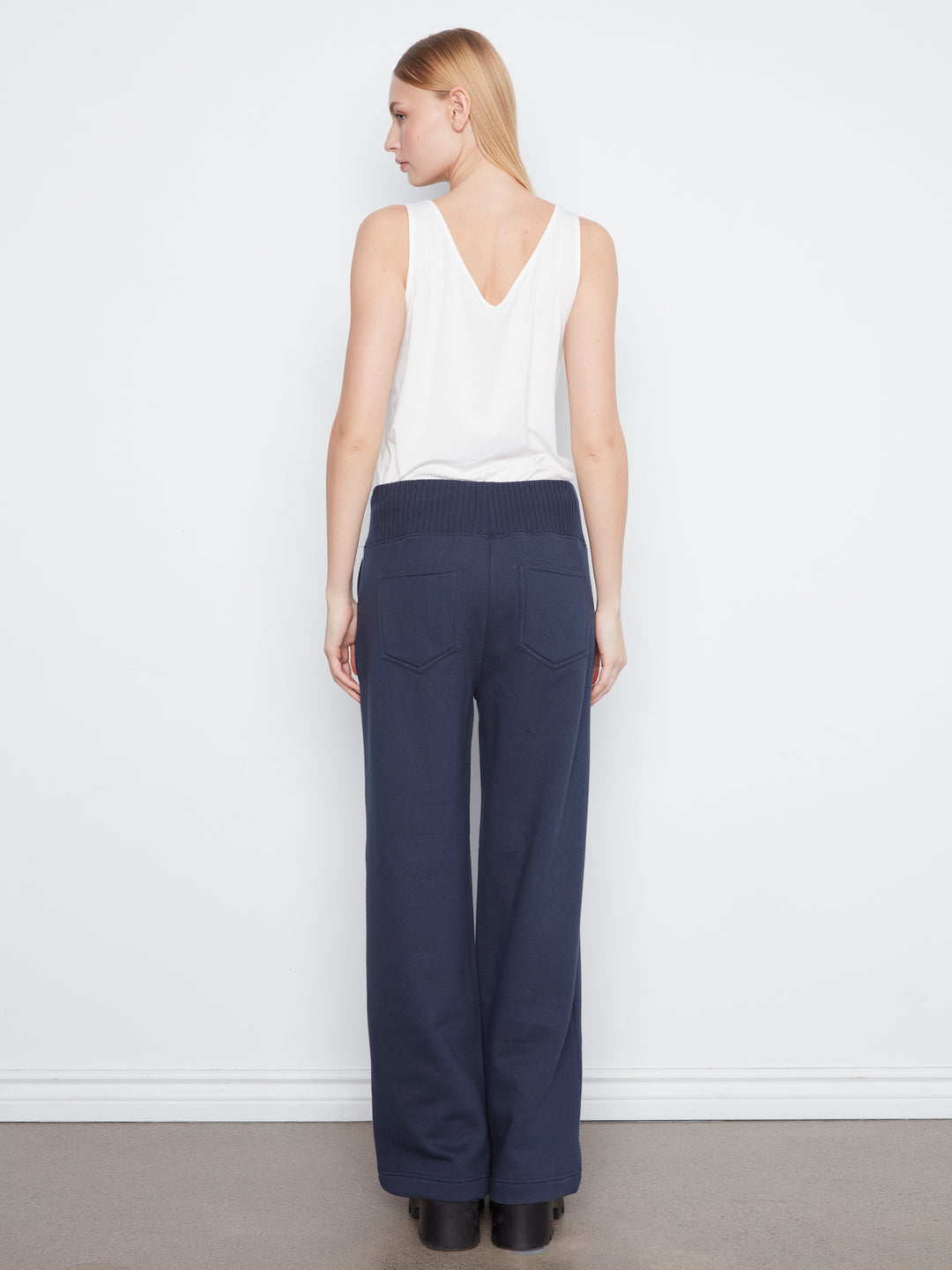Wide Leg French Terry Pants With Elasticated Waistband