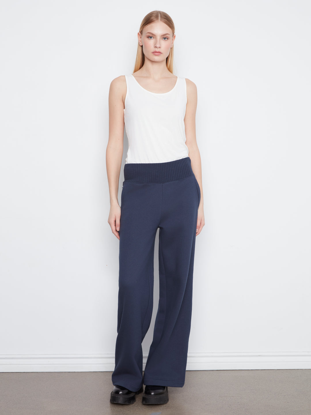 Wide Leg French Terry Pants With Elasticated Waistband