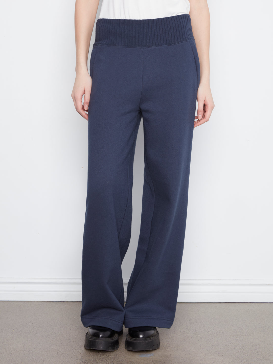 Wide Leg French Terry Pants With Elasticated Waistband