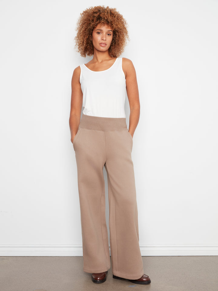 Wide Leg French Terry Pants With Elasticated Waistband