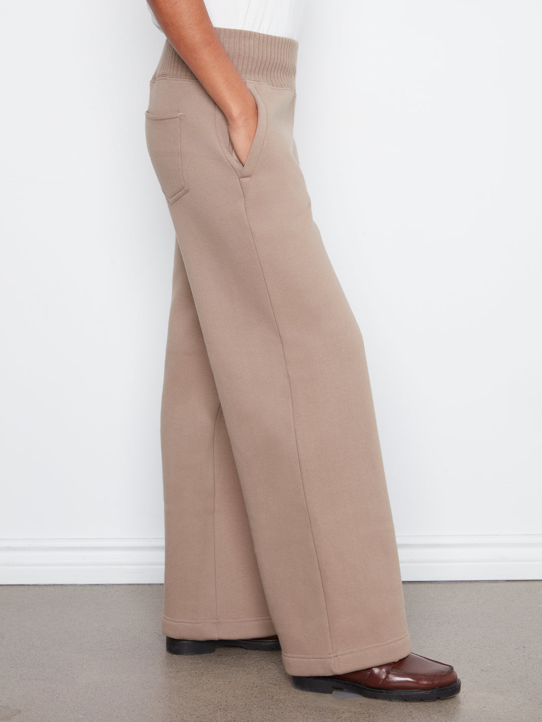 Wide Leg French Terry Pants With Elasticated Waistband