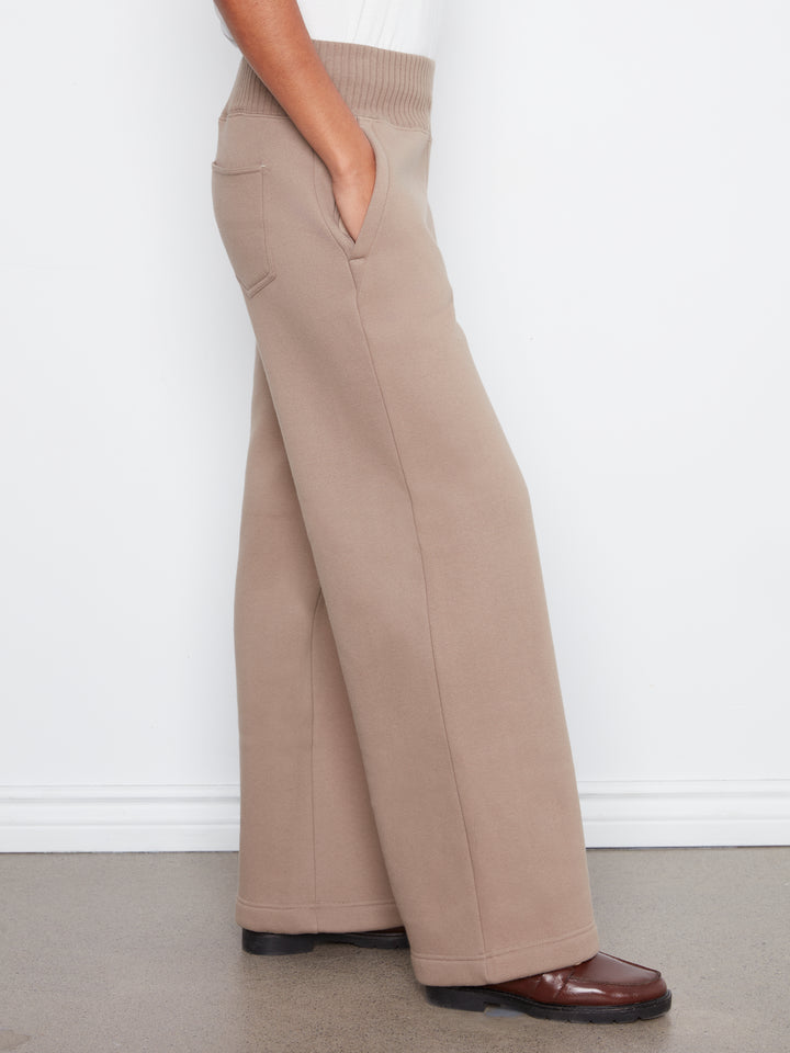Wide Leg French Terry Pants With Elasticated Waistband