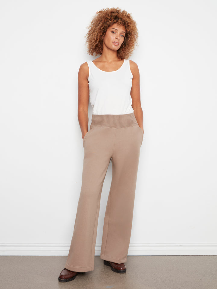 Wide Leg French Terry Pants With Elasticated Waistband