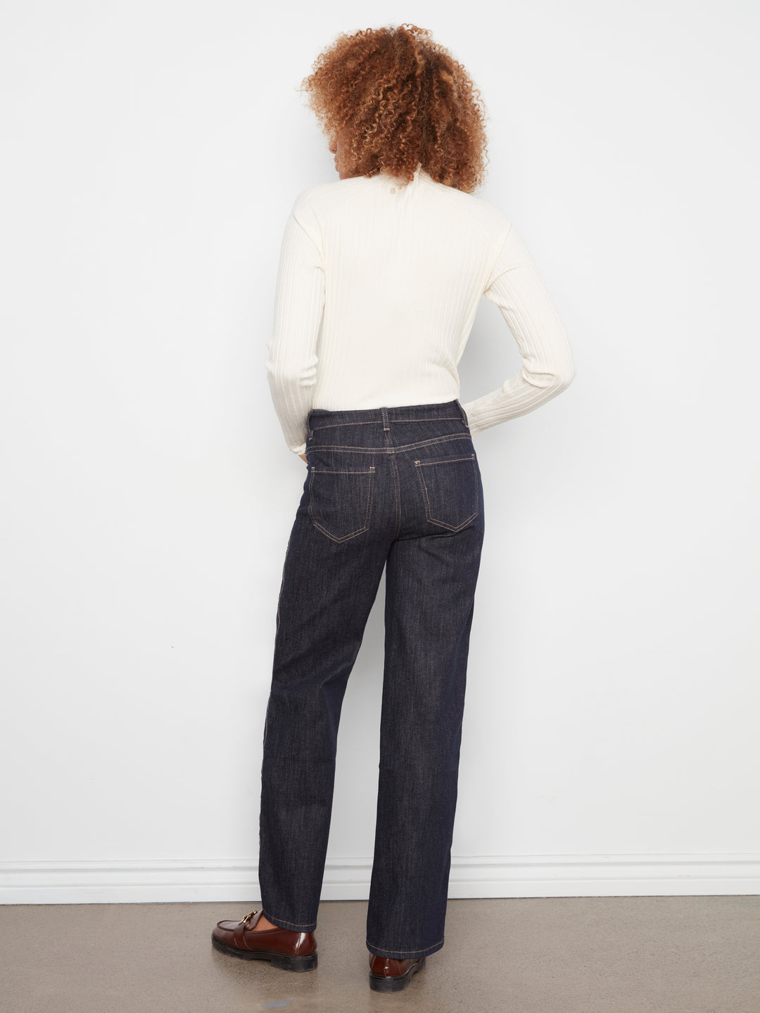 Straight Leg Pants with Scalloped Outseam and Raw Hem