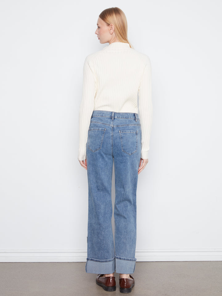 Straight Leg Cuffed Pants With Patches And Studs