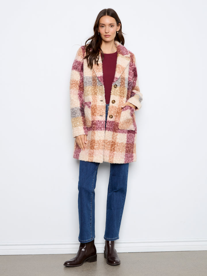 Plaid Boucle Knit Tailored Collar Coat