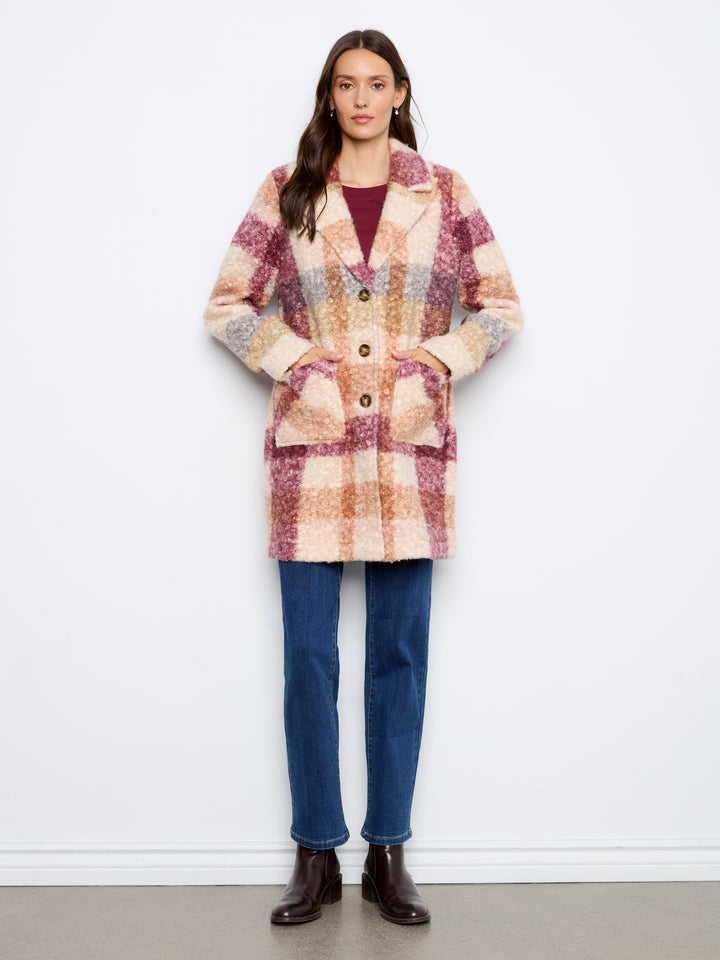 Plaid Boucle Knit Tailored Collar Coat