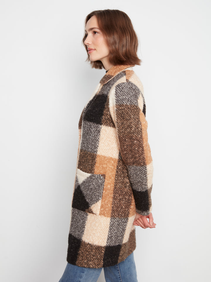 Plaid Boucle Knit Tailored Collar Coat