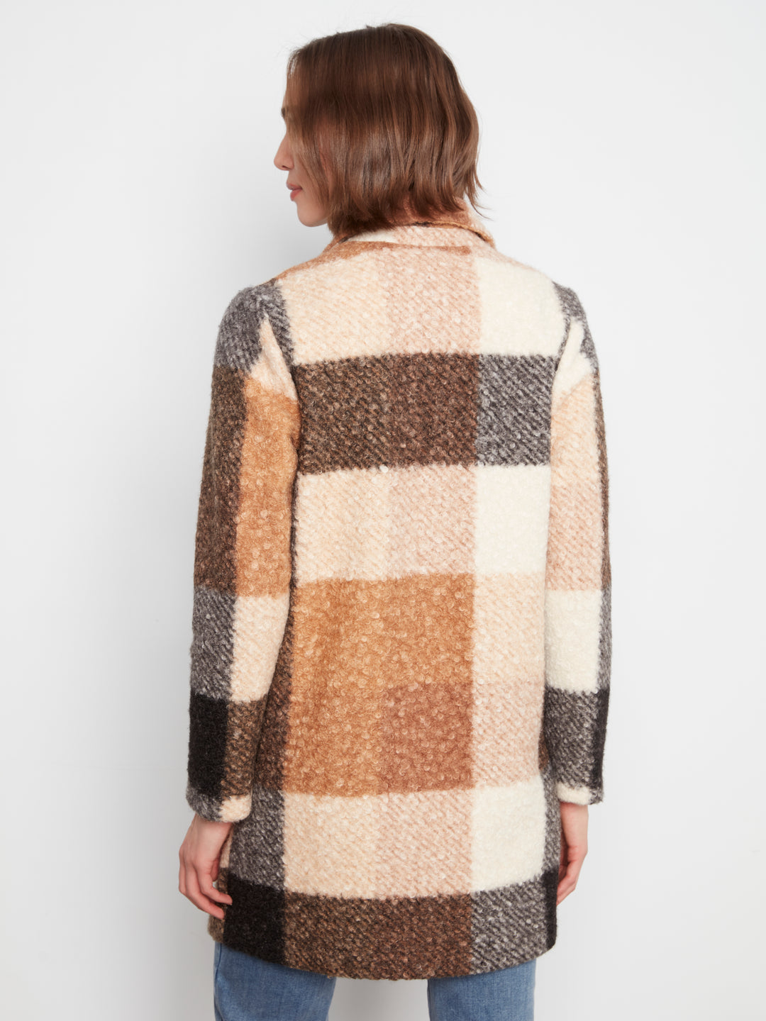Plaid Boucle Knit Tailored Collar Coat