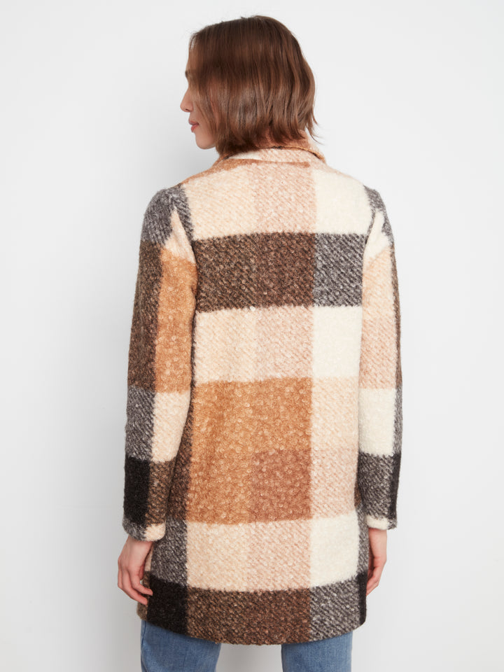 Plaid Boucle Knit Tailored Collar Coat