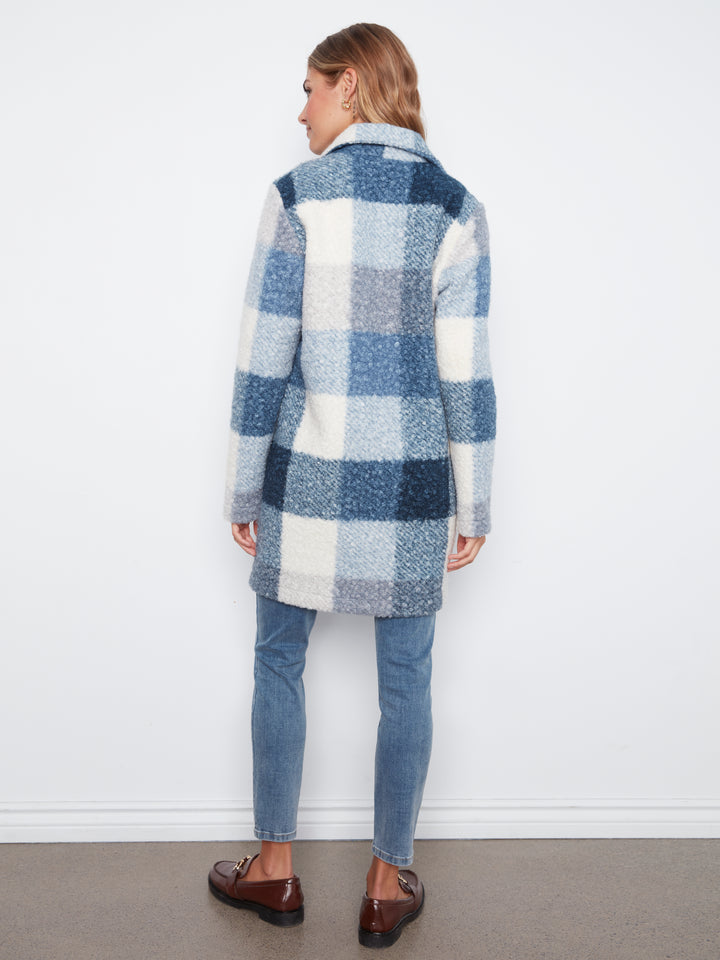Plaid Boucle Knit Tailored Collar Coat