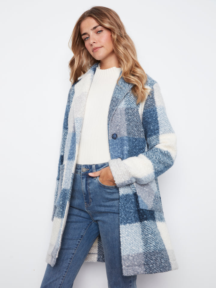 Plaid Boucle Knit Tailored Collar Coat