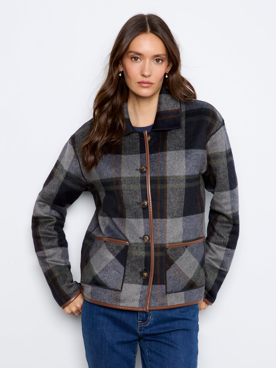 Reversible Plaid Jacket With Leather Binding
