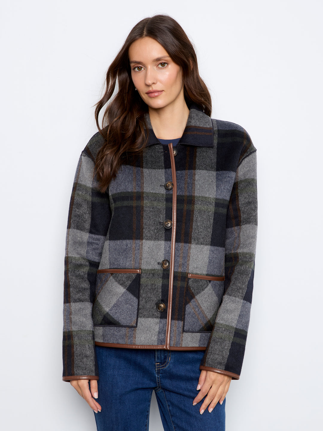 Reversible Plaid Jacket With Leather Binding