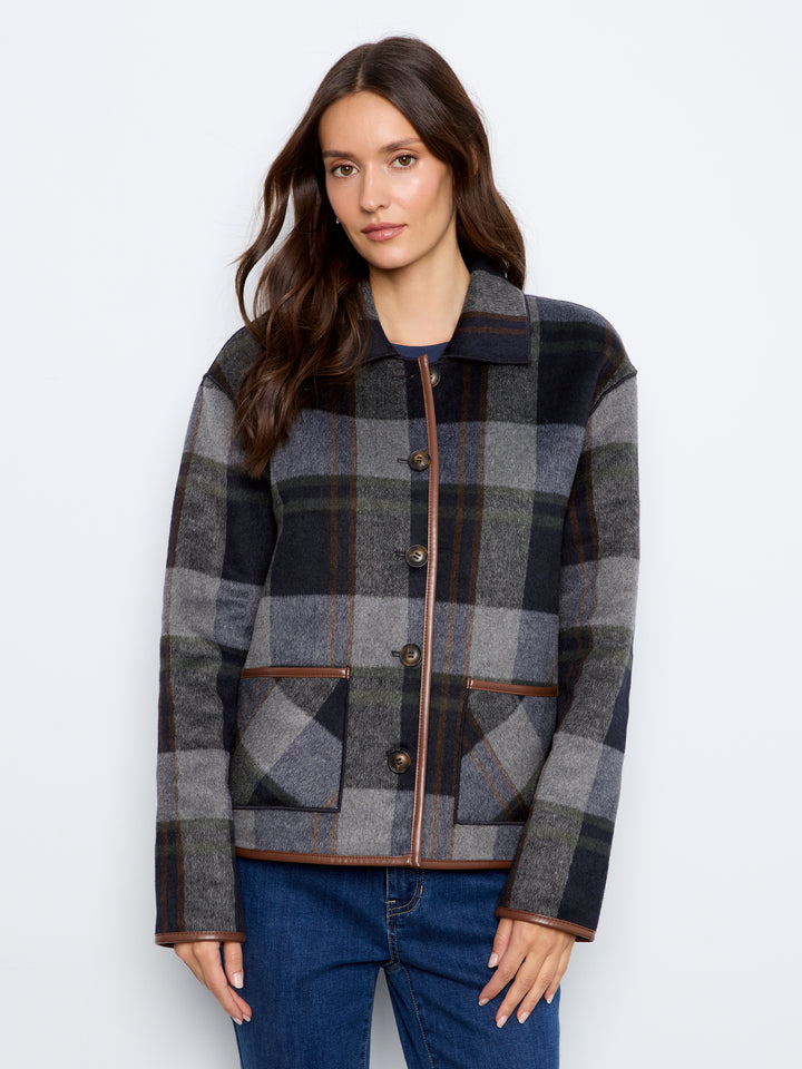 Reversible Plaid Jacket With Leather Binding