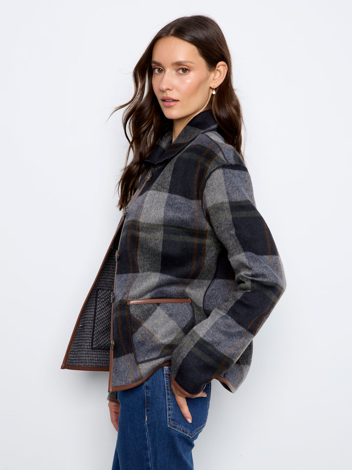 Reversible Plaid Jacket With Leather Binding