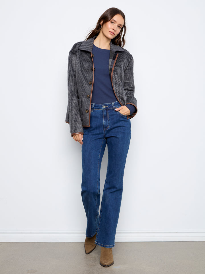 Reversible Plaid Jacket With Leather Binding